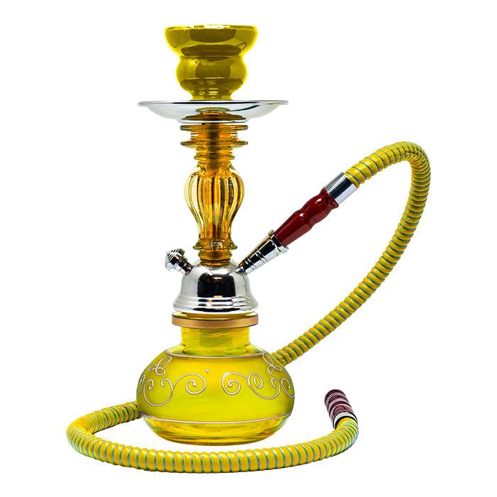 Floral Design Yellow Glass Hookah 11 Inches