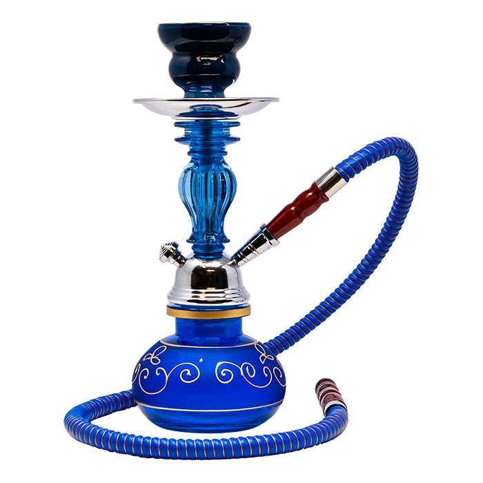 Floral Design Blue Glass Hookah 11 Inches