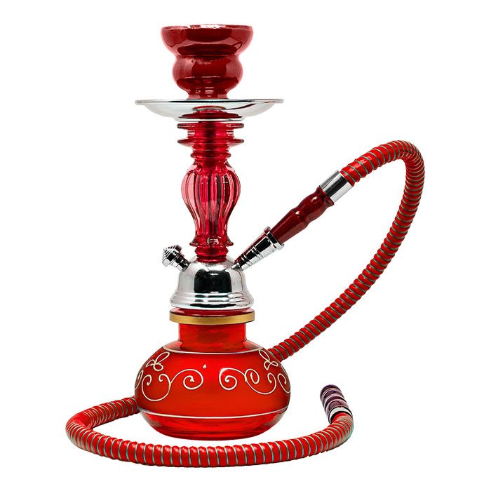Floral Design Red Glass Hookah 11 Inches