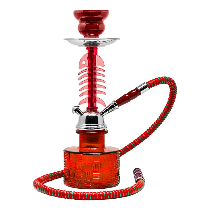 Fish Bone Red Glass Hookah 12 Inches