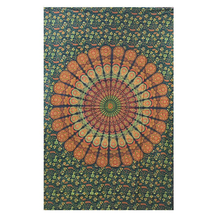 Cotton Mandala Print Green  Maple Tapestry