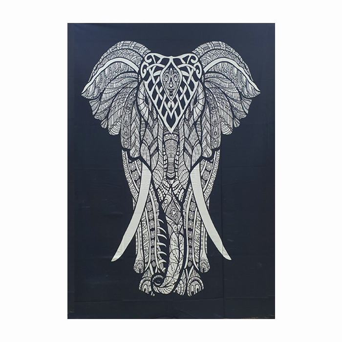 Cotton Front Elephant Black and White Maple Tapestry