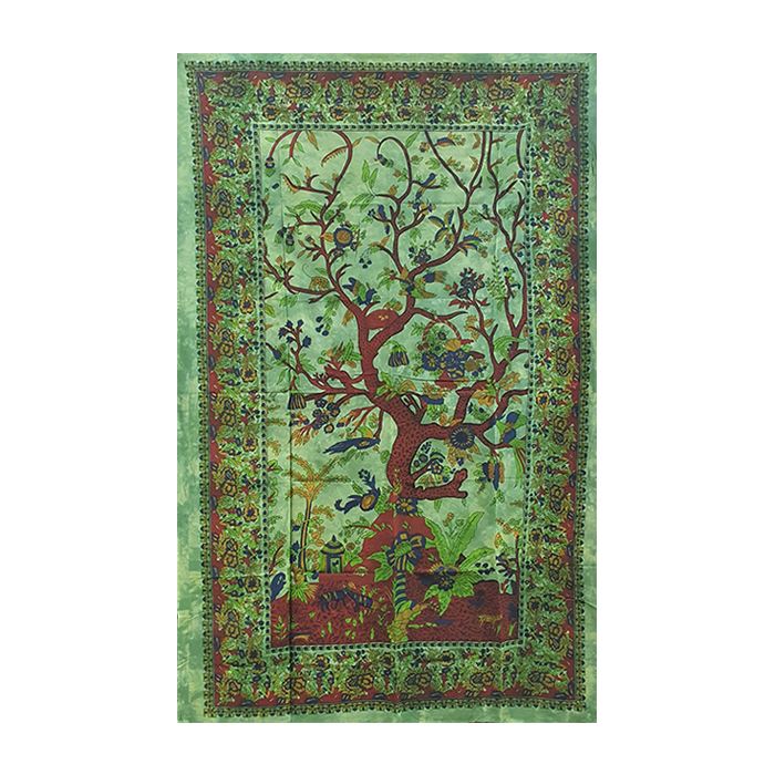 Cotton Tree Of Life Green Maple Tapestry