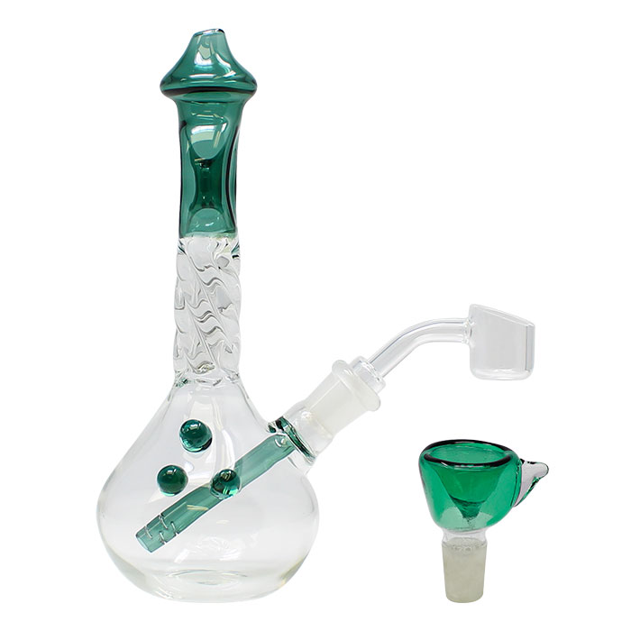 Teal Green Twisted Mouthpiece Dab Rig 6 Inches