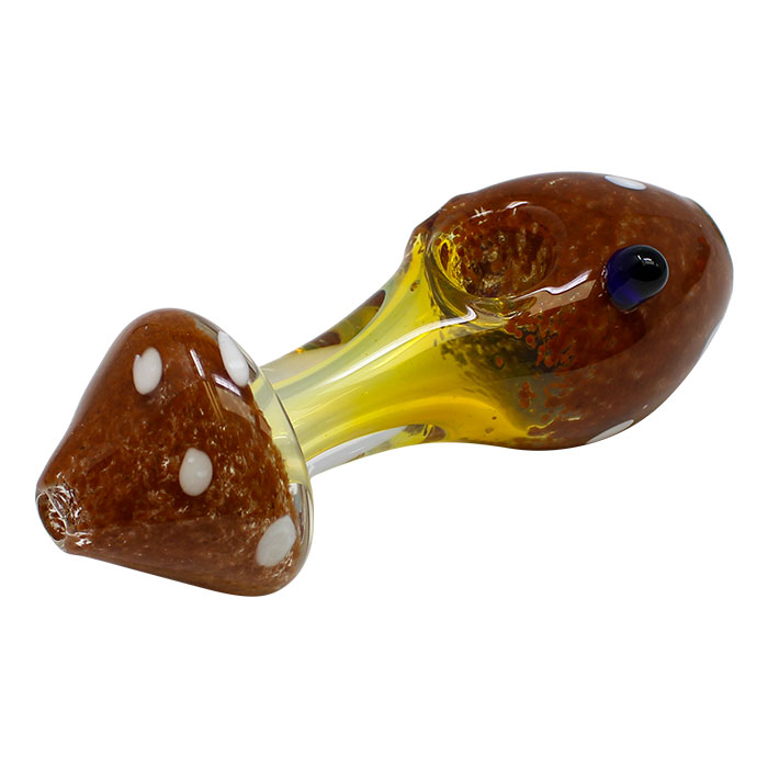 Mushroom Design Brown Color Glass Pipe 4 Inches
