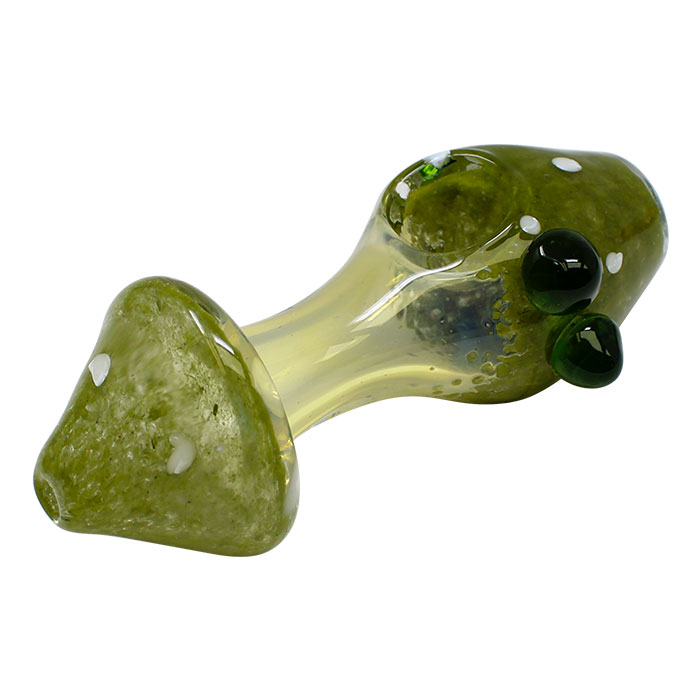 Mushroom Design Green Color Glass Pipe 4 Inches