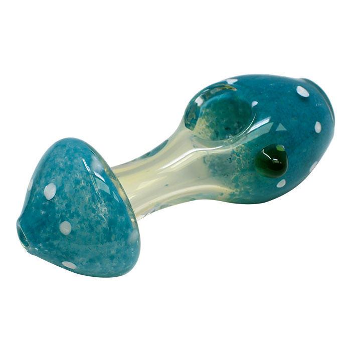Mushroom Design Sky Blue Color Glass Pipe 4 Inches