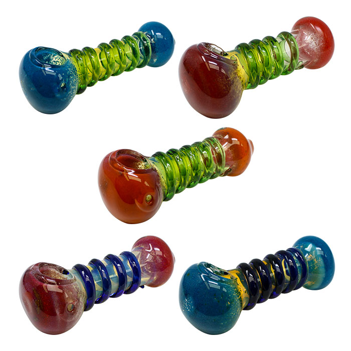 Assorted Color Multi Rings Glass Pipe 5 Inches