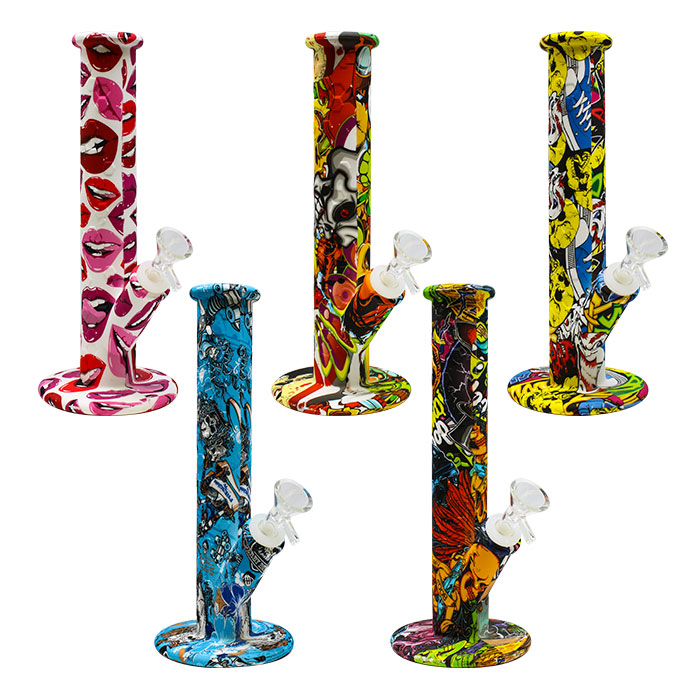 Assorted Graphics Silicone Bong 10 Inches