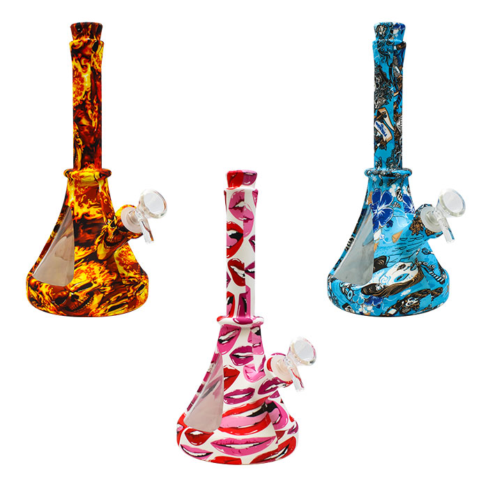 Assorted Graphics Silicone Beaker Bong 10 Inches