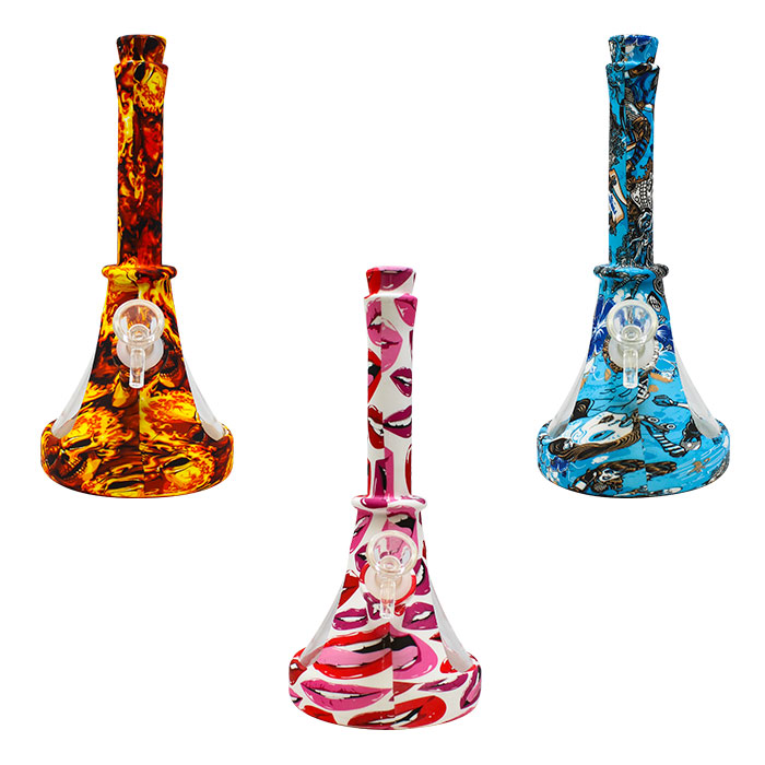 Assorted Graphics Silicone Beaker Bong 10 Inches