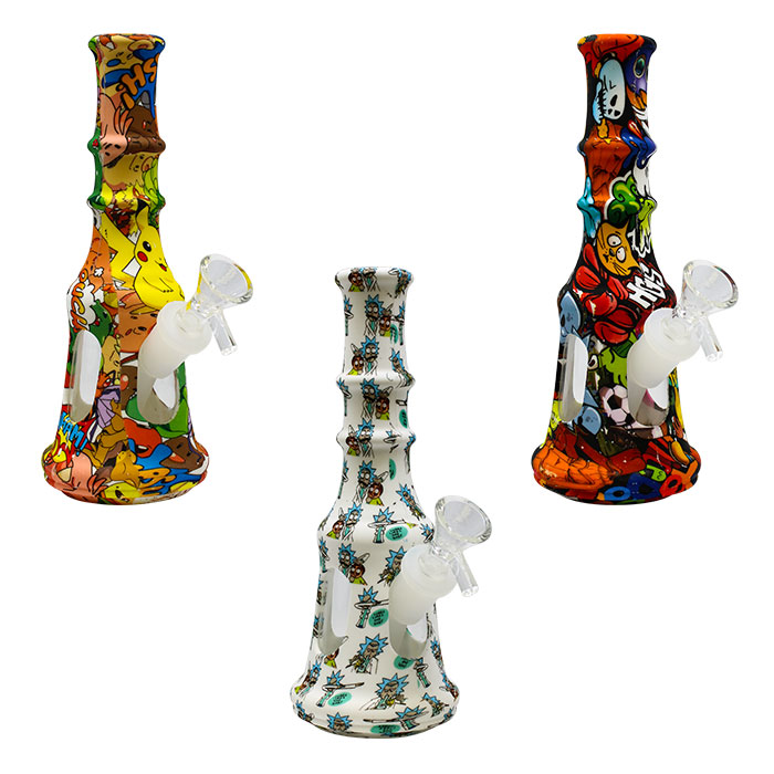 Graphics Glass And Silicone Bong 8 Inches