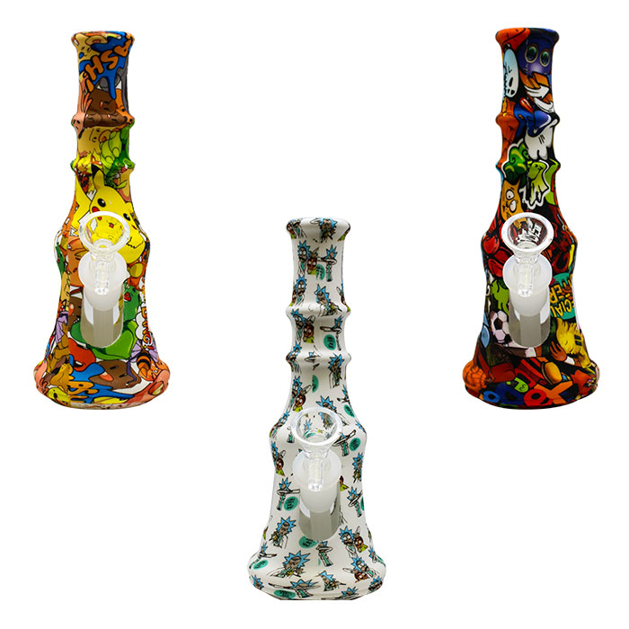 Graphics Glass And Silicone Bong 8 Inches