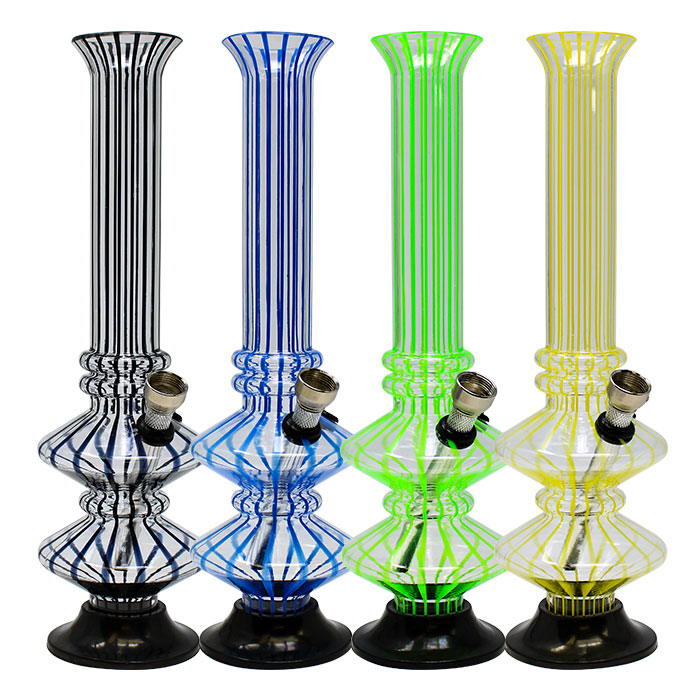 Assorted Color Striped Double Disk Acrylic Bong 10 Inches