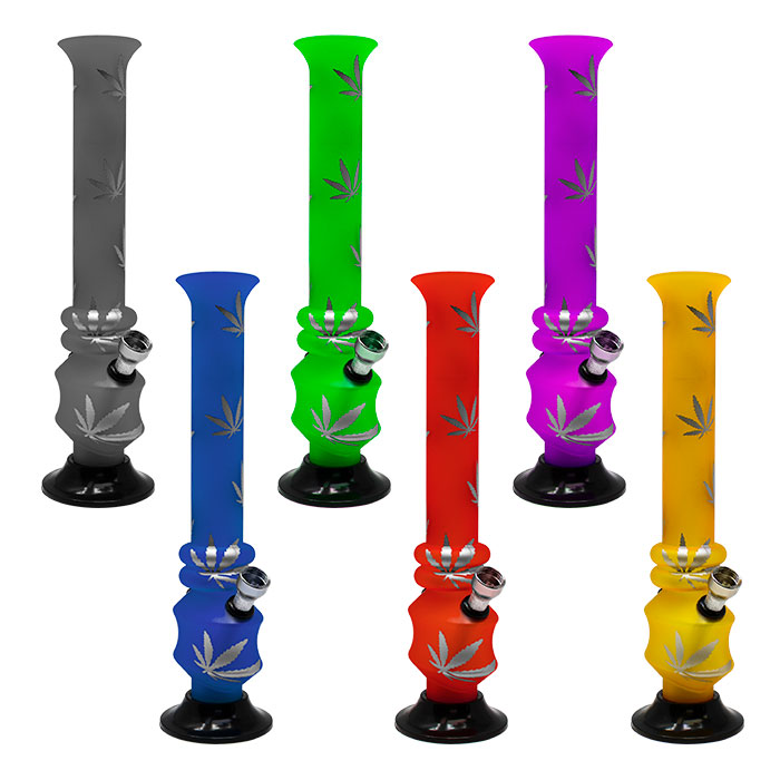 Assorted Color Leaf Print Acrylic Bong 10 Inches