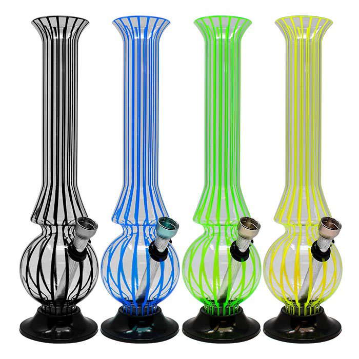 Assorted Color Striped Bubble Base Acrylic Bong 10 Inches