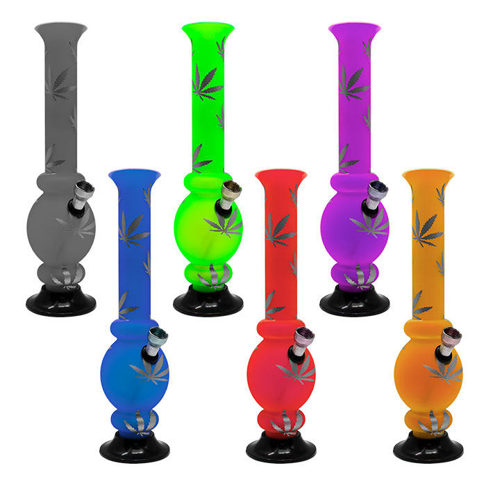 Assorted Color Leaf Design Bubble Base Acrylic Bong 10 Inches