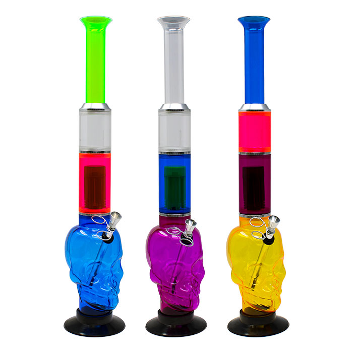 Assorted Color Skull Base Double Percolator Acrylic Bong 19 Inches
