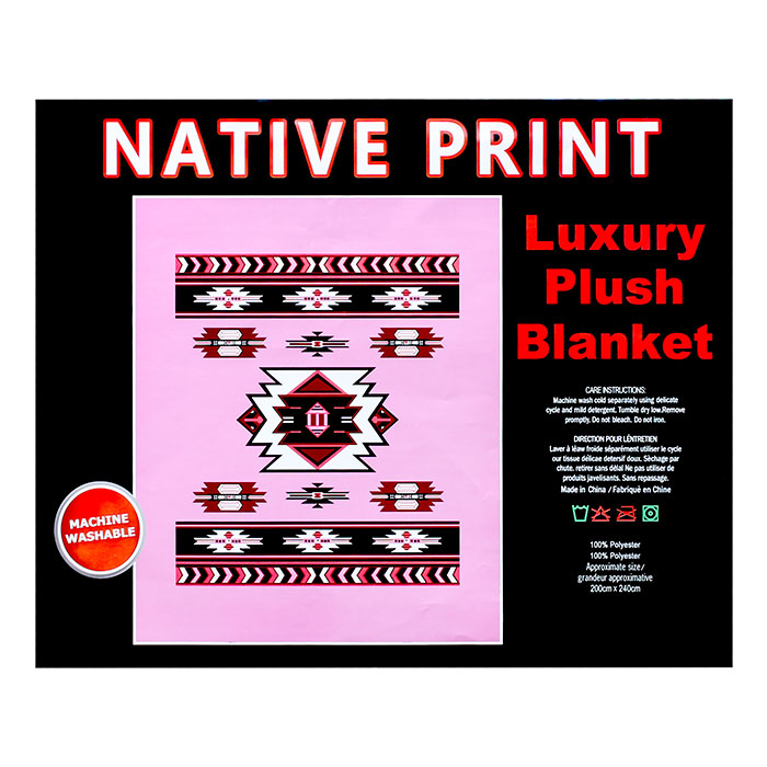 Pink Native Print Queen Size Plush Blanket