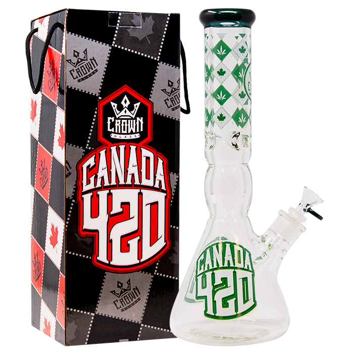 Crown Glass  14 Inches Teal Green Canada 420 Bong