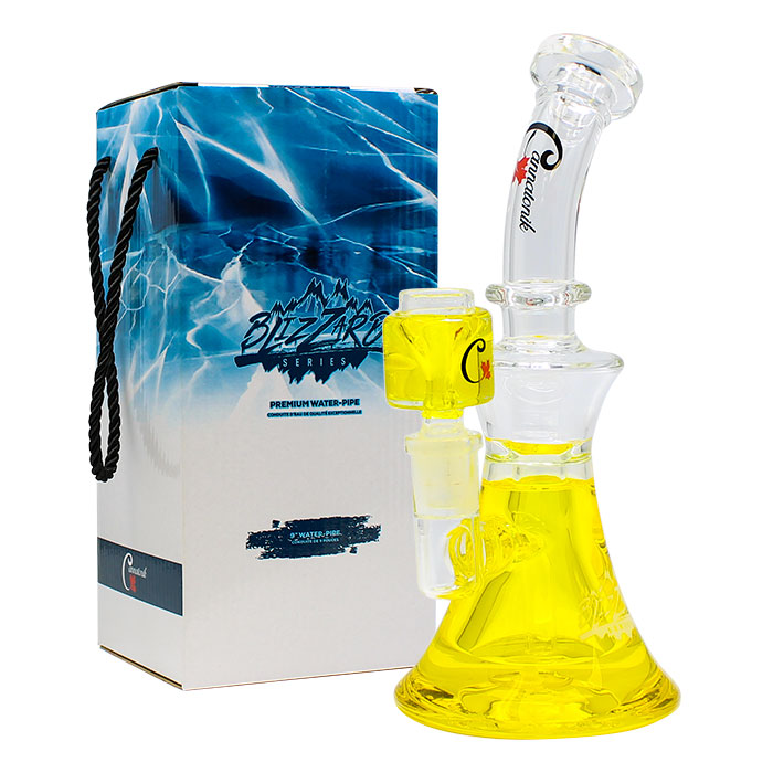 Yellow Blizzard Series Freezable Glass Bong 9 Inches By Cannatonik