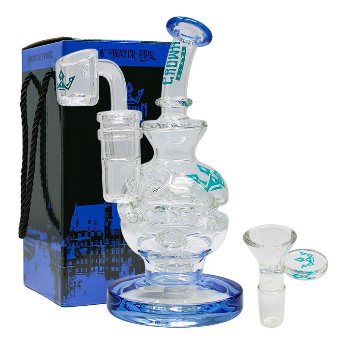 Blue Crown Glass Bong and Dab Rig 6 Inches