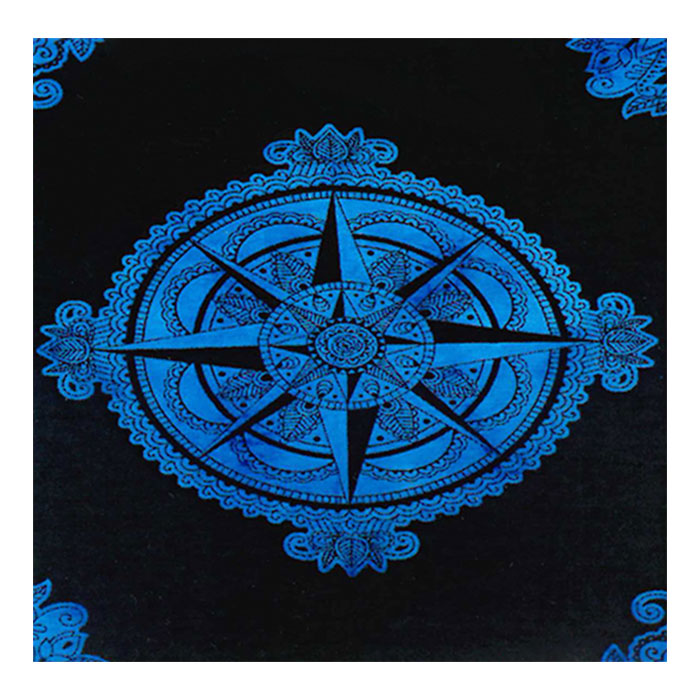 Cotton Blue Bohemian Style Indian Compass And Mandala Wall Art