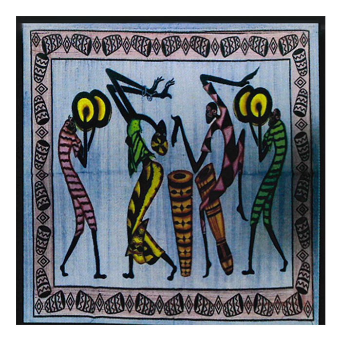 Cotton Colorful Hand Drawn Tribal Group Clan Dancing Characters in a Festival