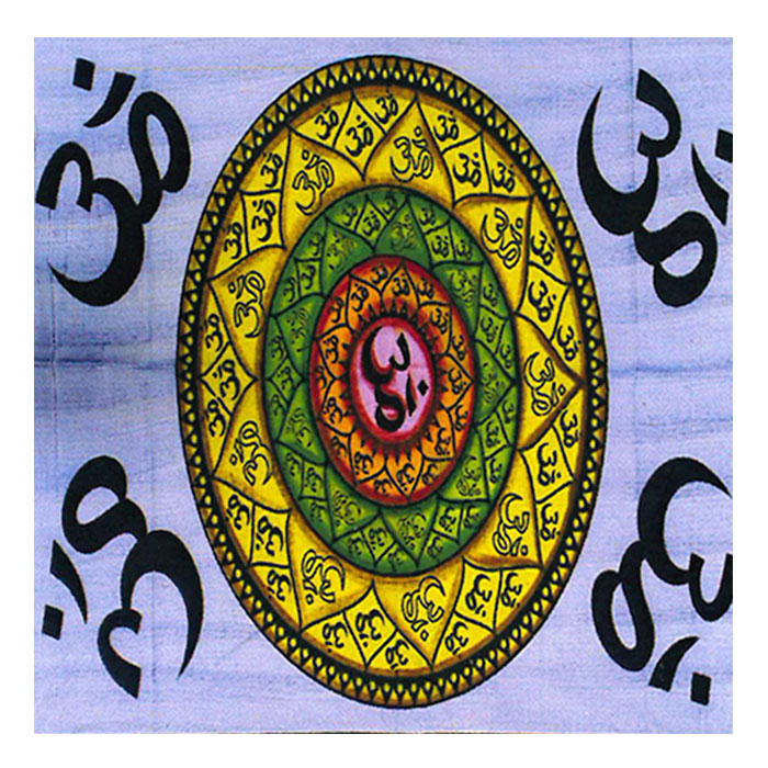 Celtic Trinity Knot Om Shanti in Sanskrit on Lotus Mandala Cotton Flag