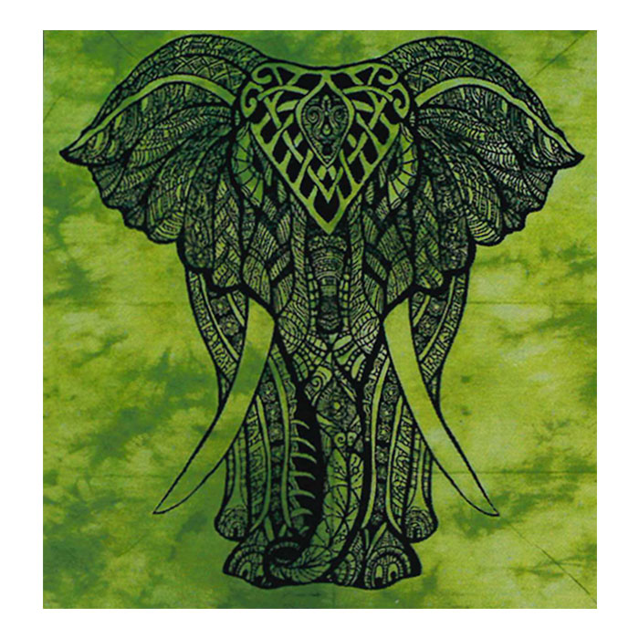 Green Bohemian Indian Psychedelic Indian Elephant Cotton Flag