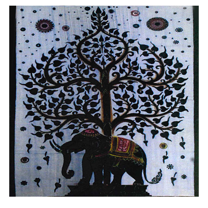 Grey Scale Indian Elephant Meditation Psychedelic Cotton Flag