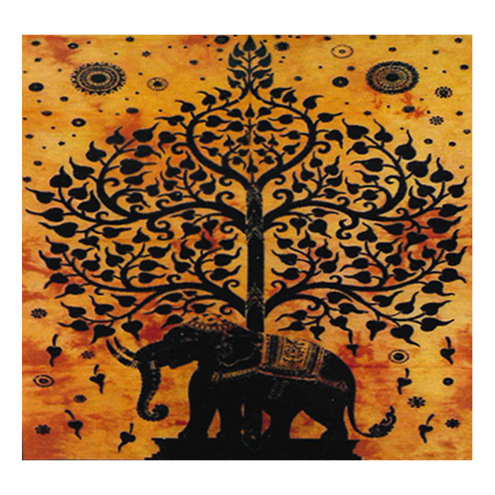 Orange Indian Elephant Meditation Psychedelic Cotton Flag
