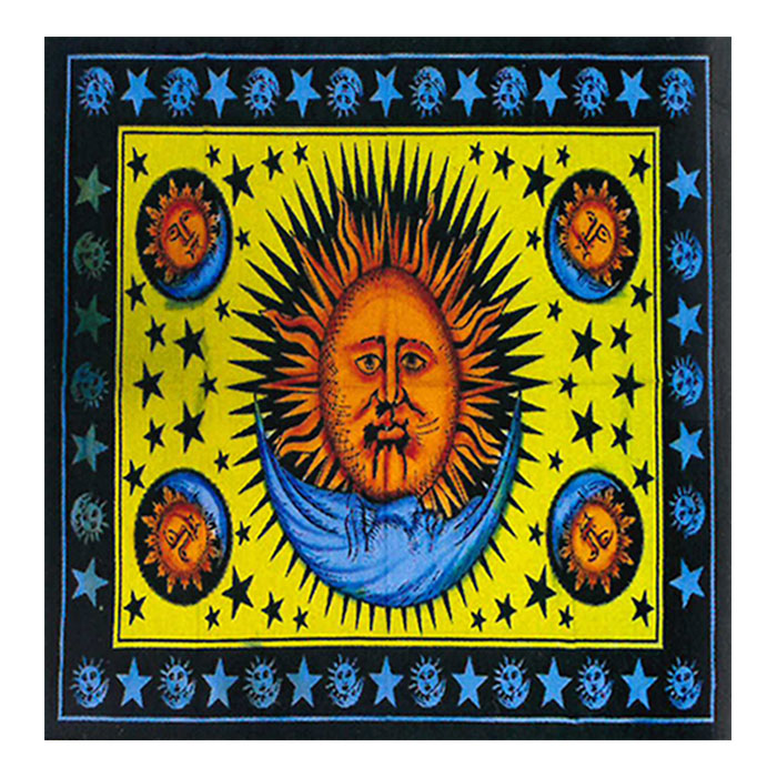 Yellow Divine Sun Celestial and Crescent Moon Flag
