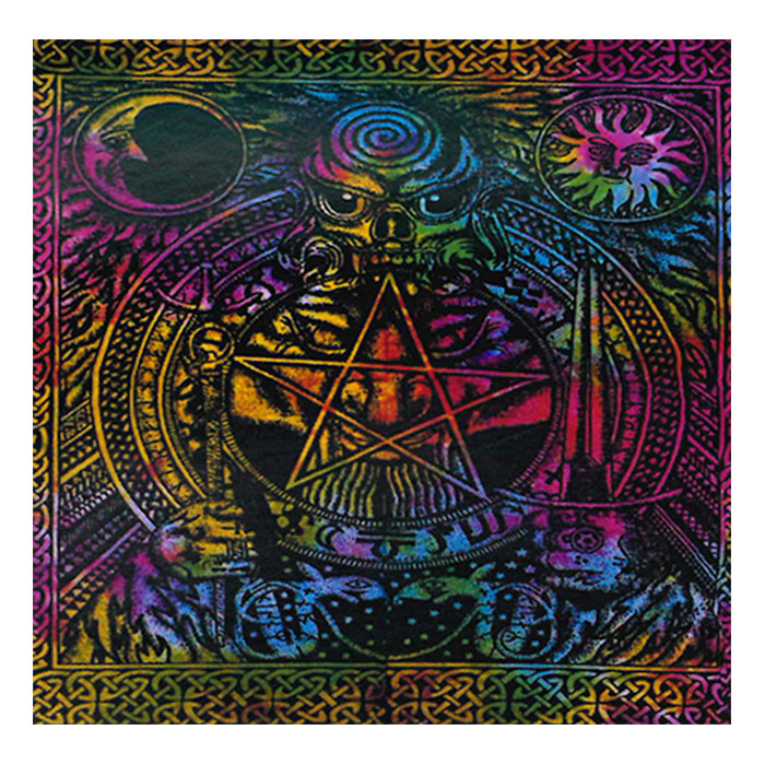 Tie Dye Psychedelic Celtic Design Dragon Face and Skull Wall