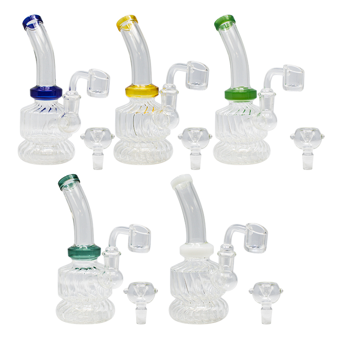 Assorted Color Swirly Tube 7 Inches Glass Dab Rig and Bong