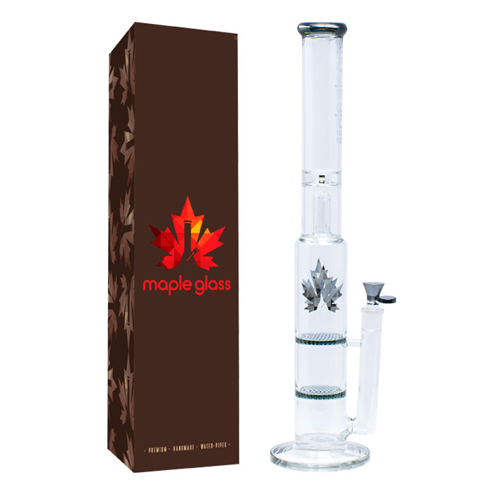 Grey Maple Glass Double Honey Comb Bong With Splash Guard