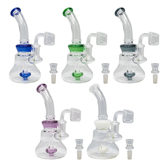 Bent Neck Assorted Color 6.5 Inches Glass Dab Rig and Bong