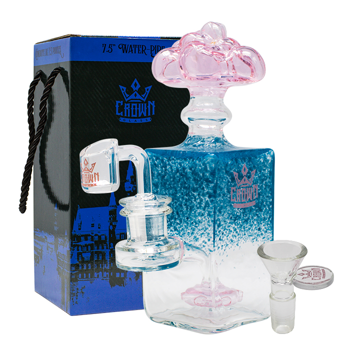 Pink Crown Glass Perfume Shaped 7.5 Inches Glass Dab Rig and Bong