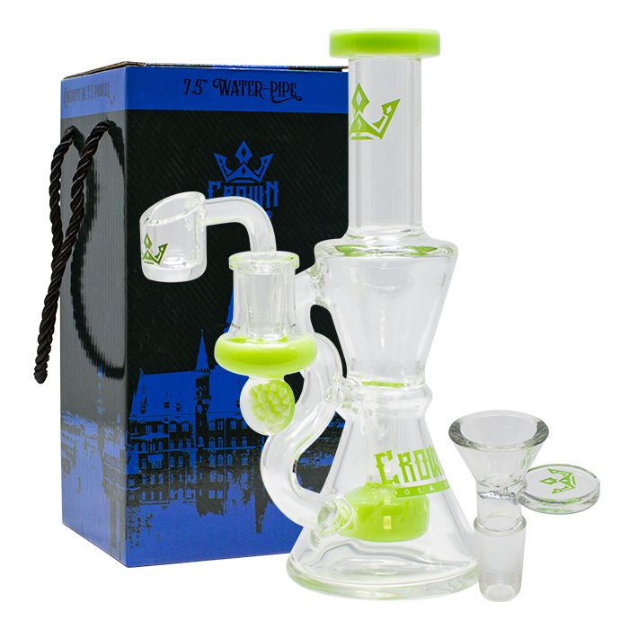 Green Hourglass Shaped 7.5 Inches Glass Dab Rig and Bong