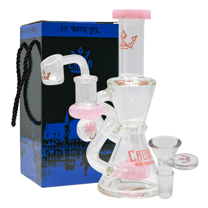 Pink Hourglass Shaped 7.5 Inches Glass Dab Rig and Bong