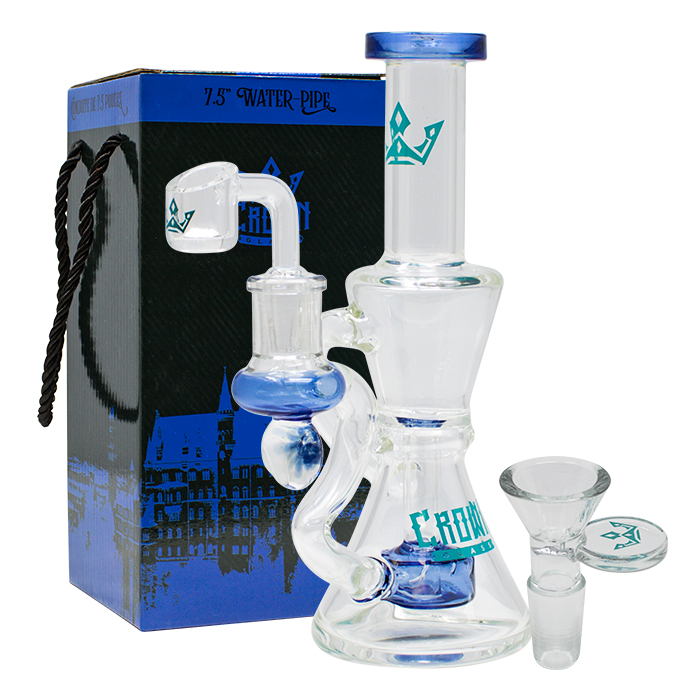 Blue Hourglass Shaped 7.5 Inches Glass Dab Rig and Bong