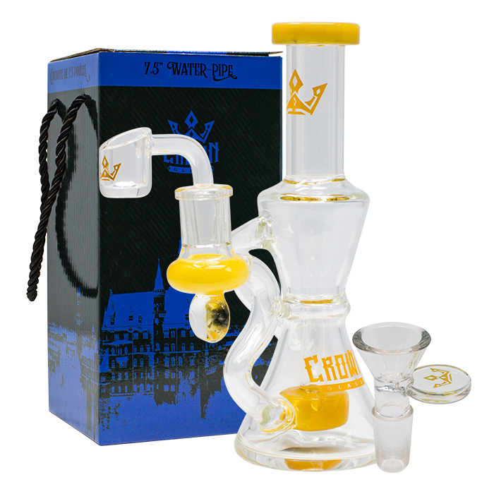 Yellow Hourglass Shaped 7.5 Inches Glass Dab Rig and Bong
