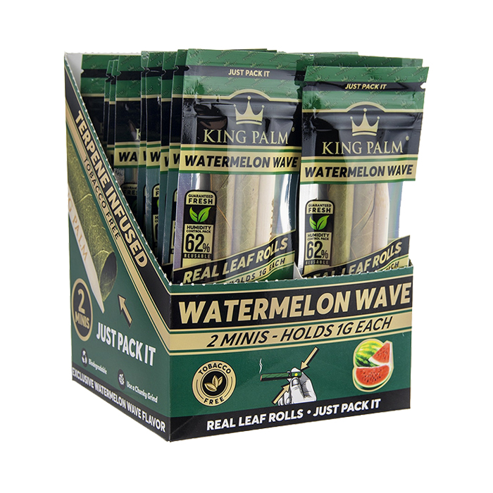 King Palm Watermelon Wave 2 Mini Rolls Display of 20 Pouches