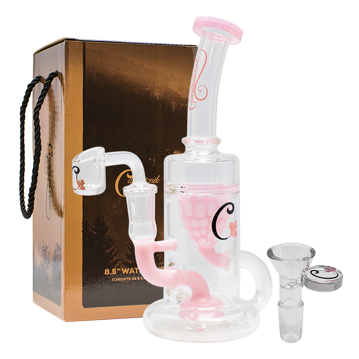 Pink Cylindrical Shape 8.5 Inches Cannatonik Glass Dab Rig and Bong