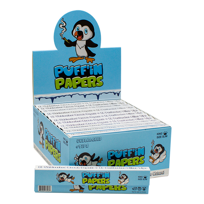 Puffin Unbleached King Size Slim Rolling Paper and Tips