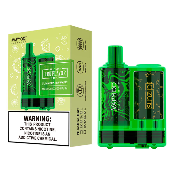 Summer Strawkiwi Vapmod Squidrop 5000 Puffs Disposable Box Kit With RGB Light