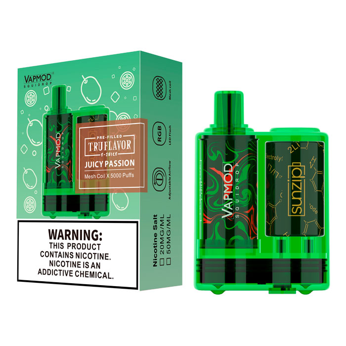 Juicy Passion Vapmod Squidrop 5000 Puffs Disposable Box Kit With RGB Light 10 Ct