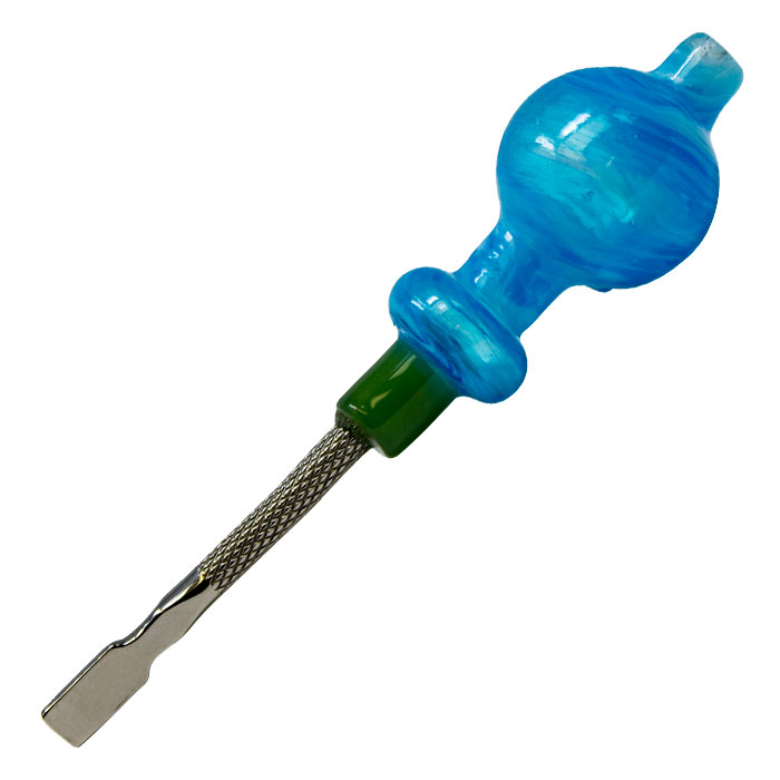Blue Multi-Purpose Dabbing Stick and Carb Cap with Flat Scooper