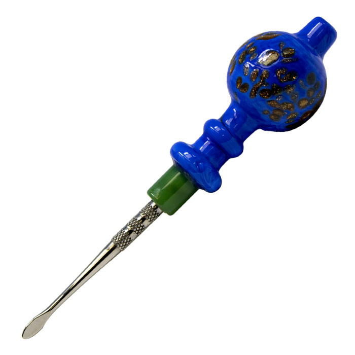 Blue Sparkly Dabbing Stick And Carb Cap With Round Scooper