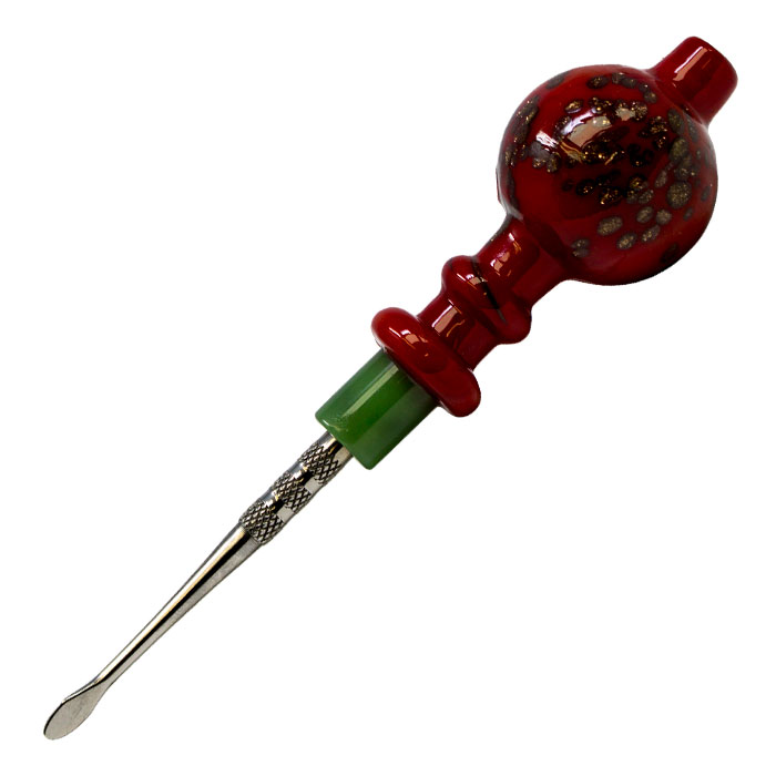 Red Sparkly Dabbing Stick And Carb Cap With Round Scooper